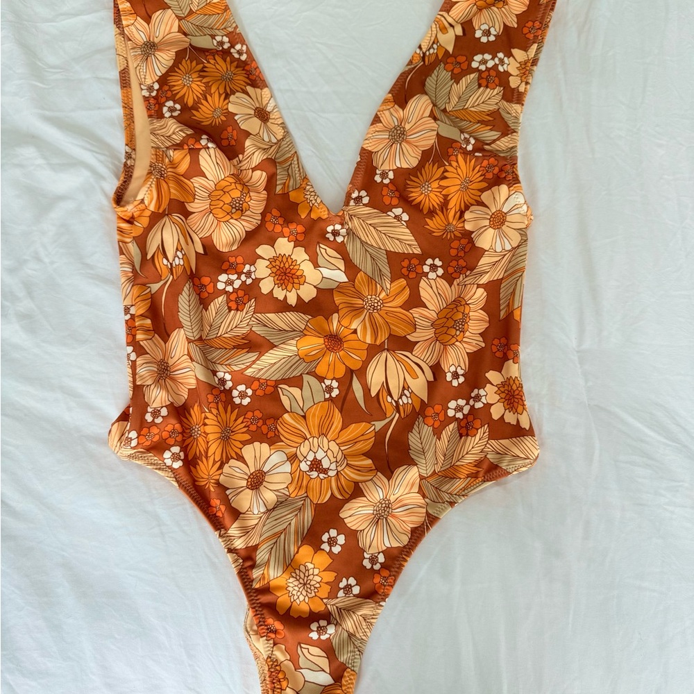 Zara Floral One Piece Swimsuit - Orange and Cream